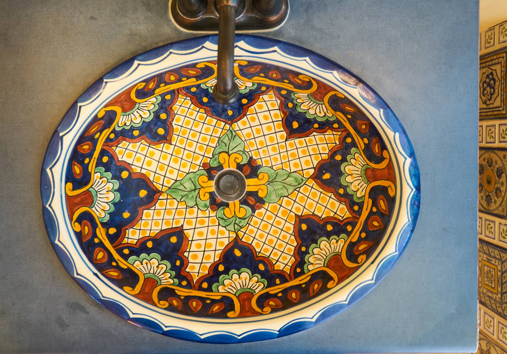Elaborate tiled sink in the Mariposa bathrrom